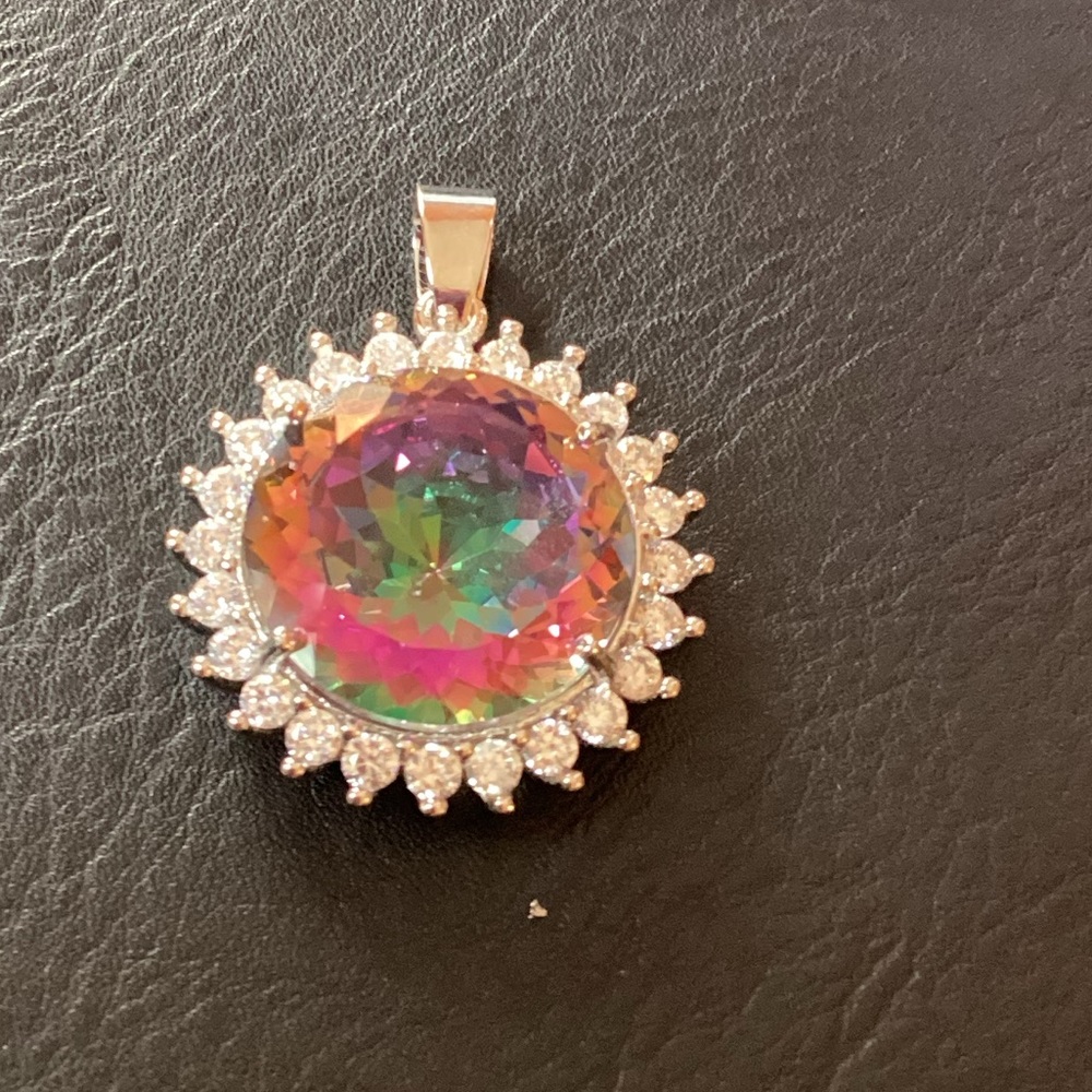 Sterling Silver Majestic Mystic Fire Topaz Lab Created Pendant 20ctw